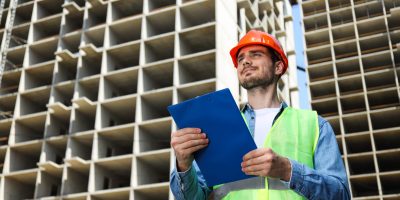 Young man civil engineer in safety hat